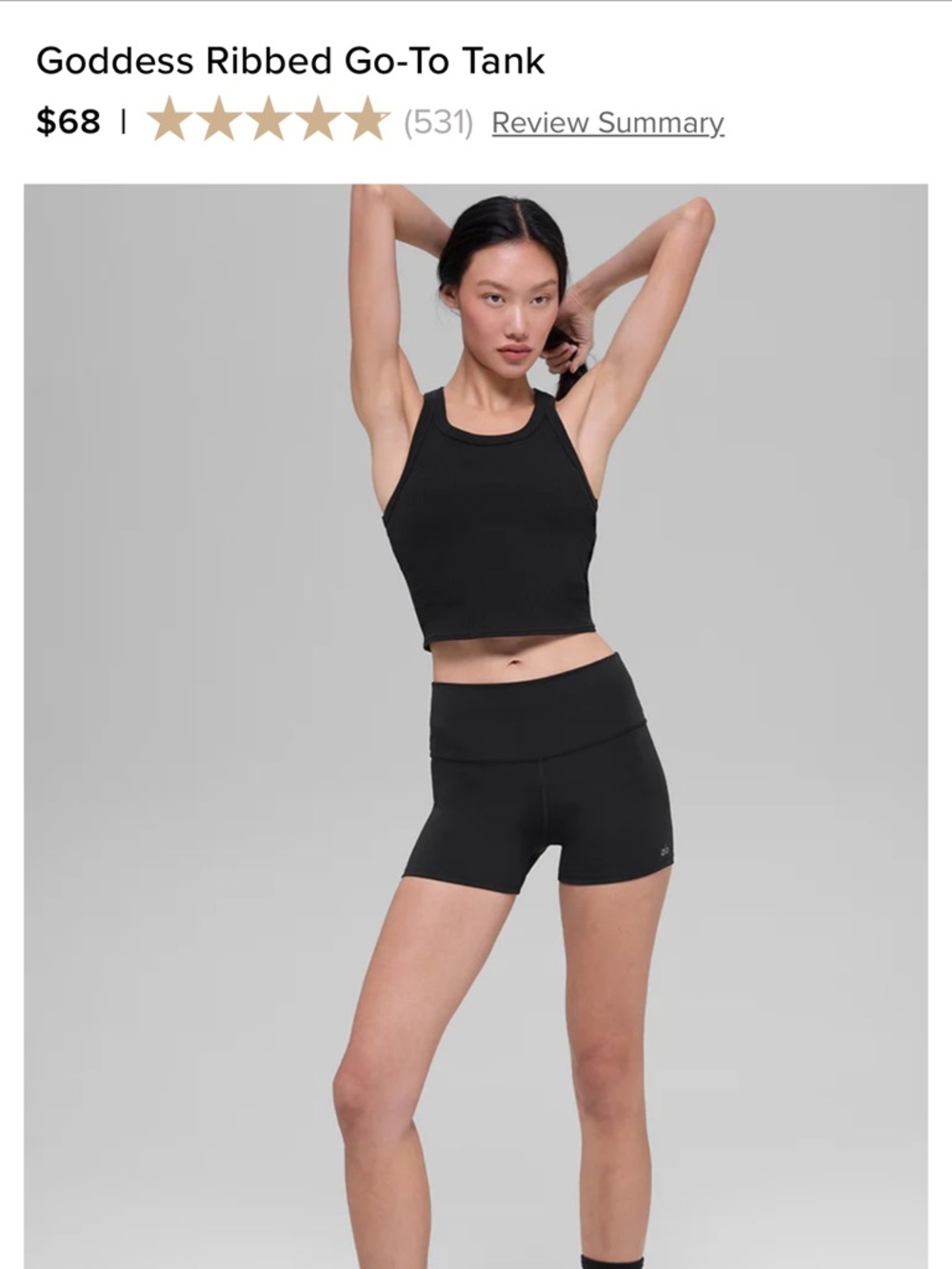 ALO Yoga Goddess Ribbed Cropped Tank Top - Black